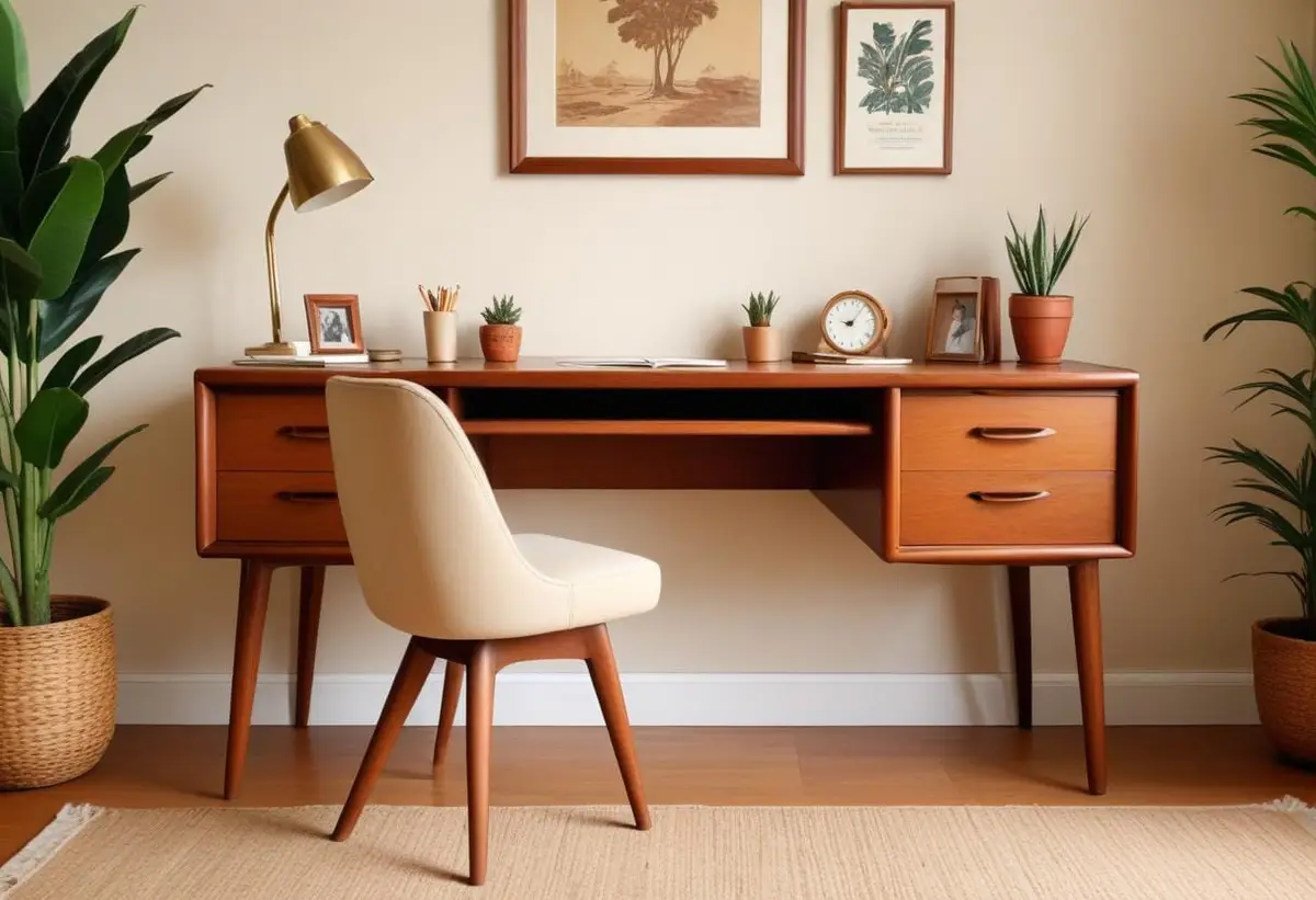 Väck retroglädje med vintage skrivbord hemma illustration